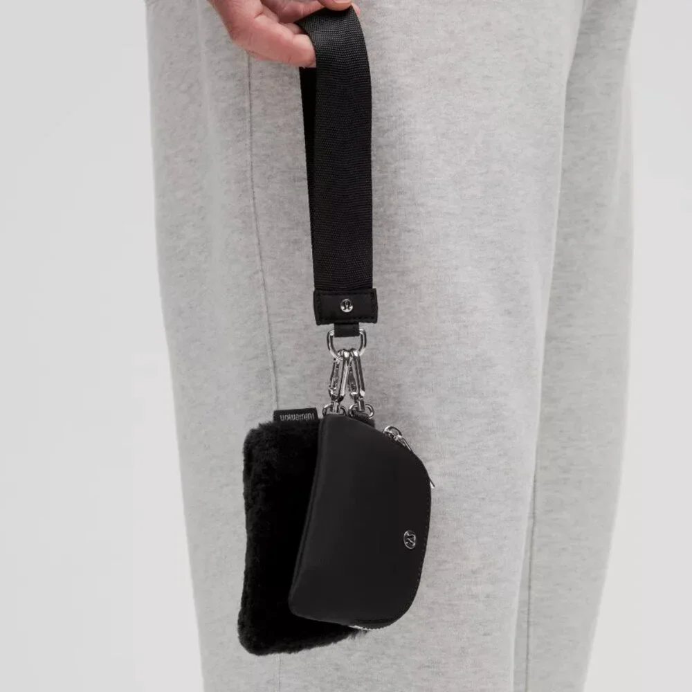 NWT Lululemon Dual Pouch Wristlet Plush Fleece Keychain Set